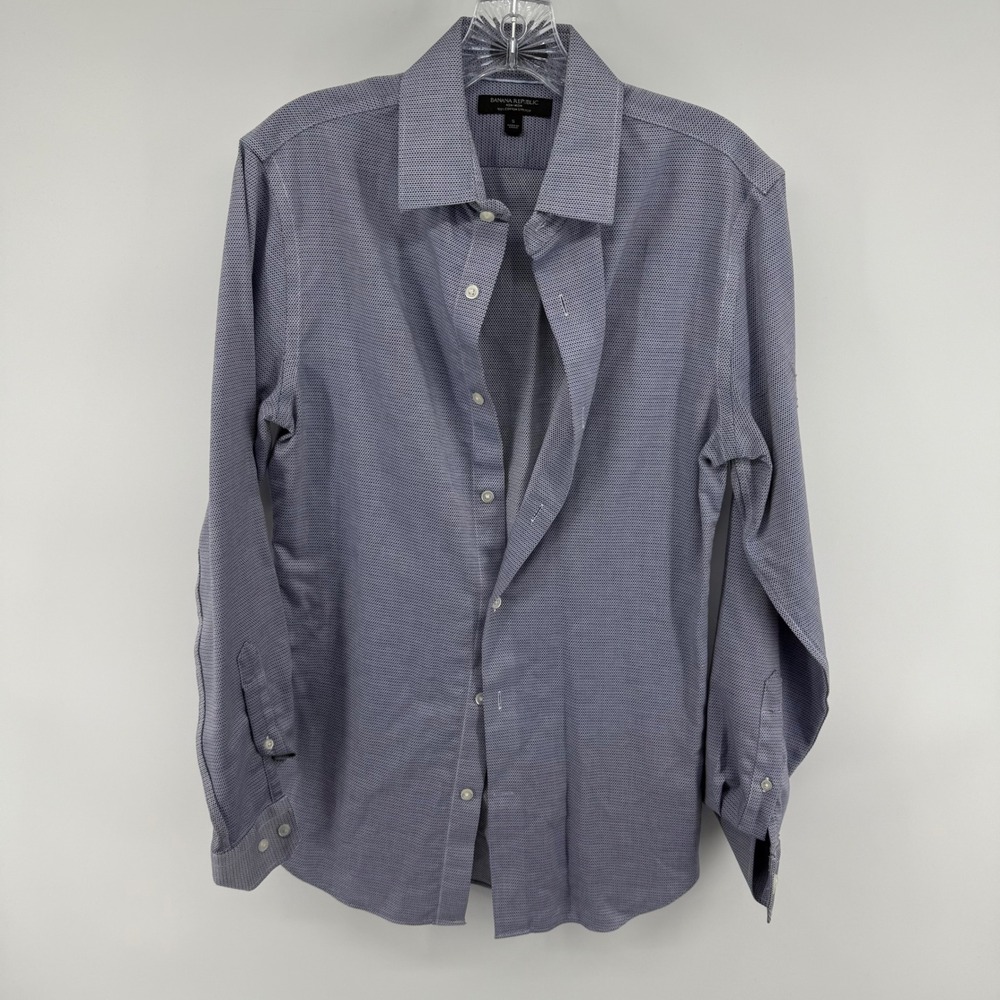 Banana‎ Republic Non Iron Cotton Stretch Geo Micro Print Dress Shirt Mens Size S